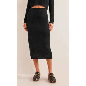 Boden Women XS Skirt Midi 100% Cotton Crochet knit‎ Pull-on Black NWT